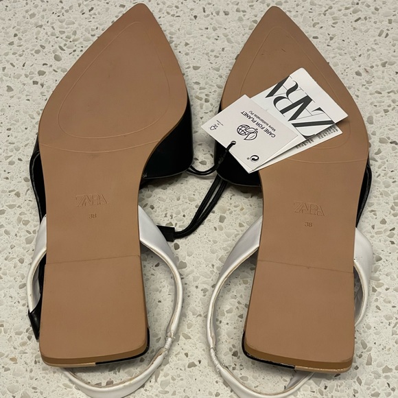 ZARA Flat Slingback shoes Black White Color block 7.5 NEW with tags Chic - Picture 4 of 5